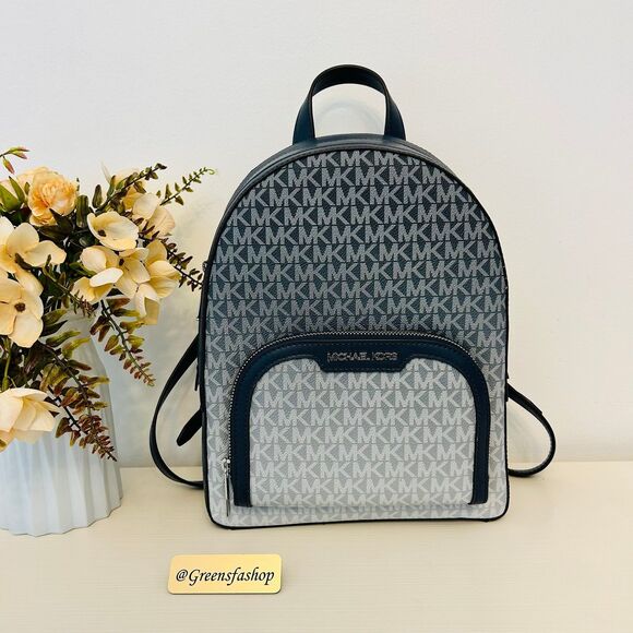 Michael Kors Jaycee Medium Ombré Signature Logo Backpack & wallet Powder Navy - Picture 2 of 11